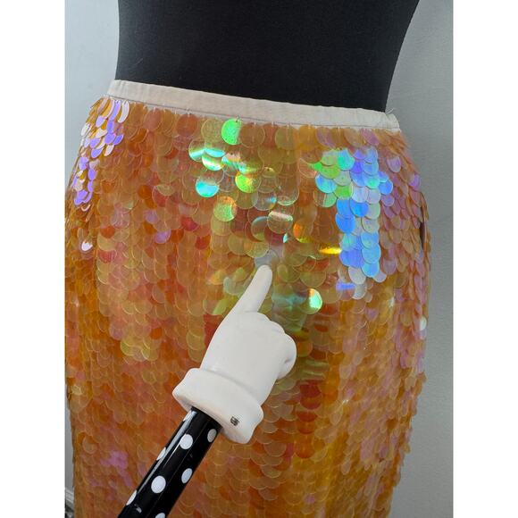 VINTAGE Bloomingdales Iridescent A-Line Mini Skirt Silk Large Sequin Zip Size 4 - Picture 4 of 8